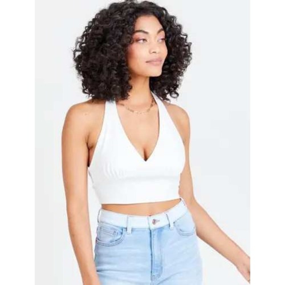 Altar'd State -1645 White Halter Top Back Tie Sleeveless Crop Top - Size Large